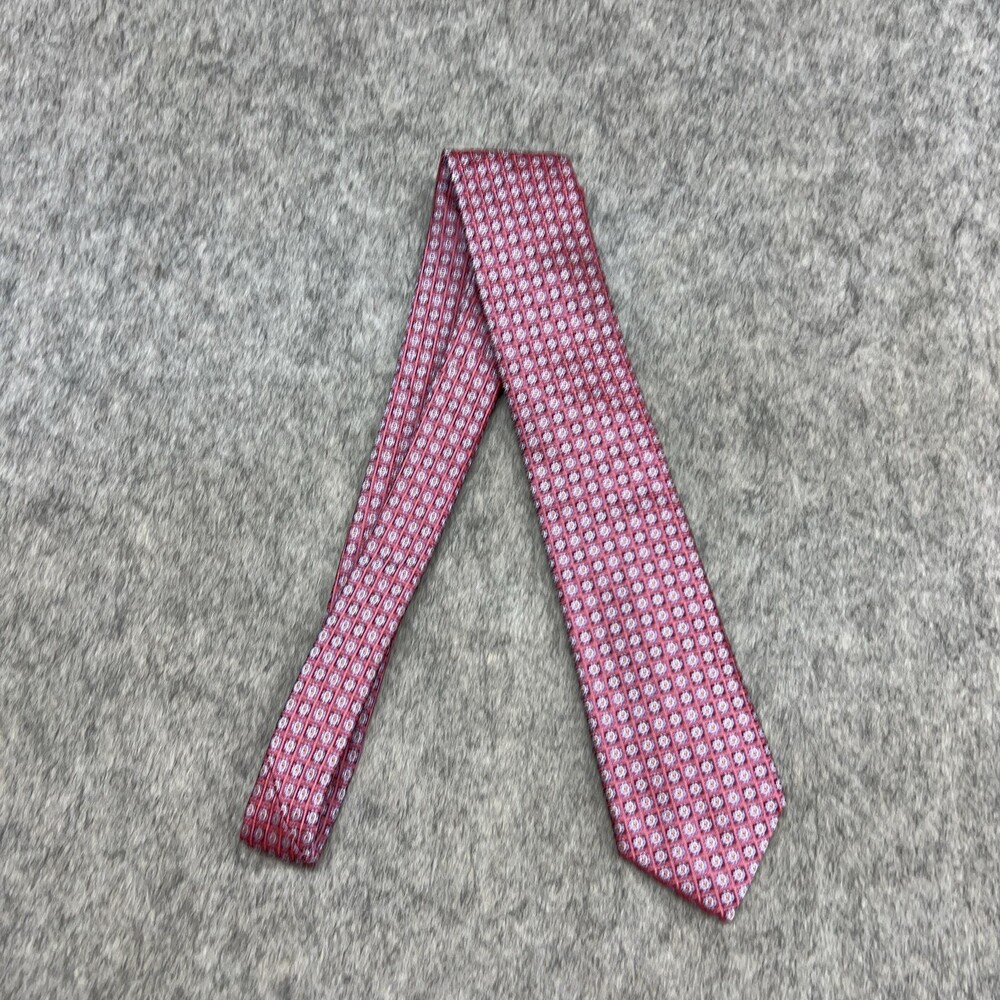 Hugo Boss Tie Mens One Size Red Silk Geometric Pattern Made In Italy Classic